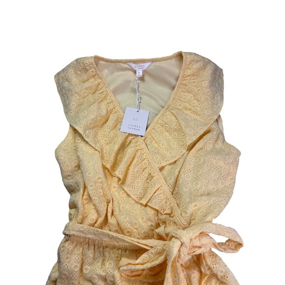 Lauren Conrad Button Fit & Flare Yellow Eyelet Dress Medium Elastic Waist Lined - Picture 2 of 9